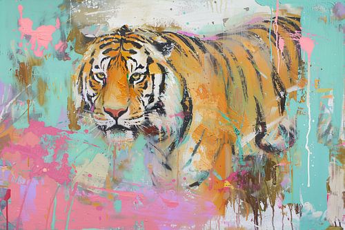 Kleurrijke abstracte schilderij van tijger