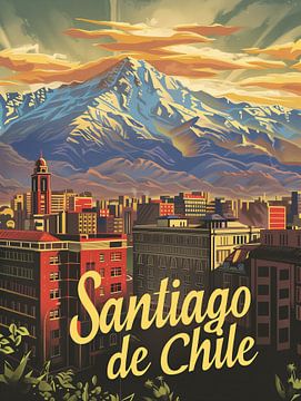 Santiago Skyline und Anden: Chile Vintage Poster von Travel Shop