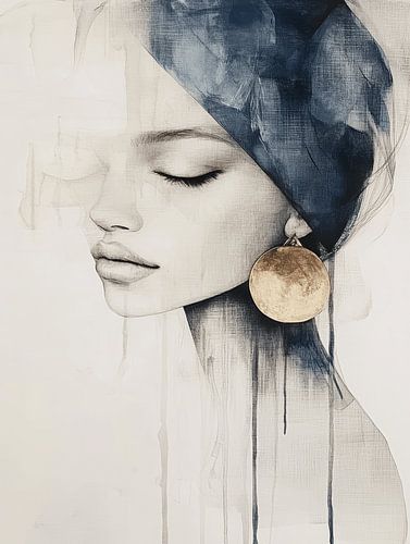 De gouden oorbel, modern en abstract portret