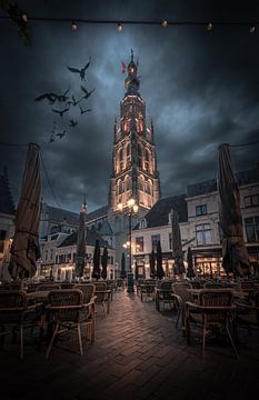 Breda bei Nacht, Havermarkt. Mit Vögeln. von Andre Gerbens