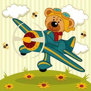 Teddybär in einem Flugzeug mit Bienen von Atelier Liesjes