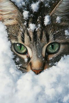 Kattengezicht in de sneeuw van Poster Art Shop