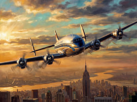 Lockheed Constellation über dem goldenen Manhattan von Jan Keteleer