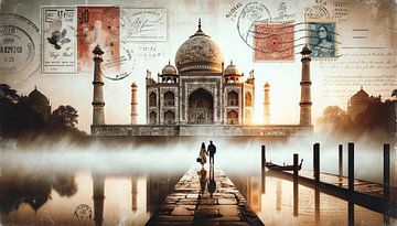Mistige ochtend bij de Taj Mahal van artefacti