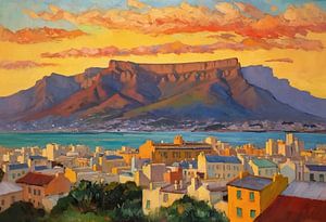 Le Cap, Afrique du Sud, paysage au coucher du soleil avec la montagne de la Table en arrière-plan