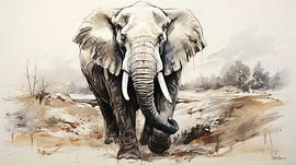 pen drawing of an elephant by Gelissen Artworks