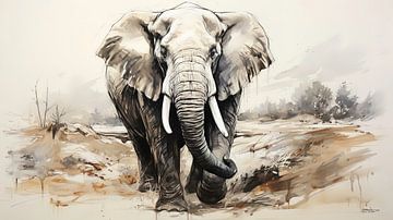 pentekening van een olifant van Gelissen Artworks