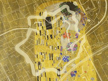 Carte de Woerden Centrum avec le Baiser de Gustav Klimt sur Map Art Studio