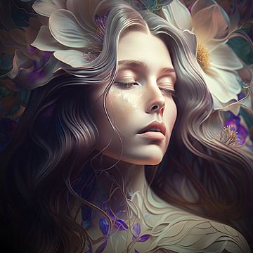 Dreamy portrait with flowers by Frank Heinz