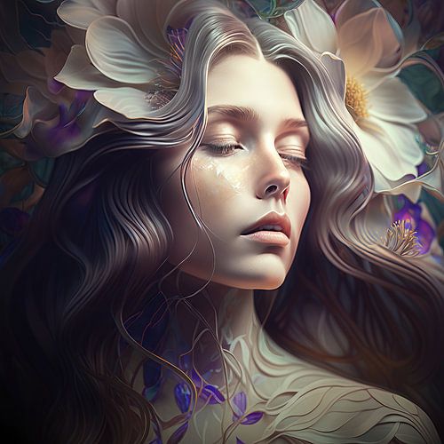 Portrait rêveur avec des fleurs