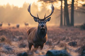 Hert op de hoge veluwe in Nederland van Digitale Schilderijen