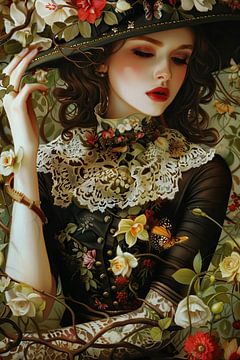 Vlinderdame | Victorian Bloom Elegance van Abstract Schilderij