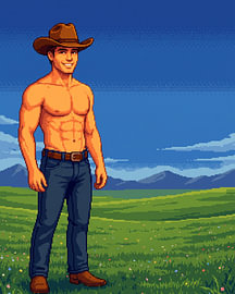 Pixel Art Cowboy Standing in a Vast Green Meadow by my pixel art