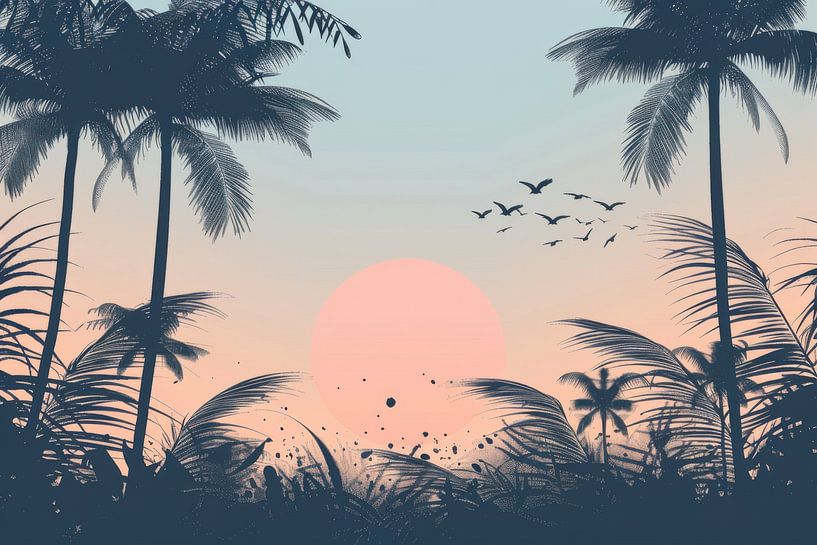 Sunset over palm trees by Poster Art Shop