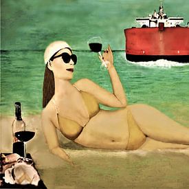 relaxte vrouw op het strand van Frans Klijzen