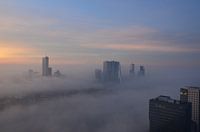 Rotterdam at sunrise with early morning mist