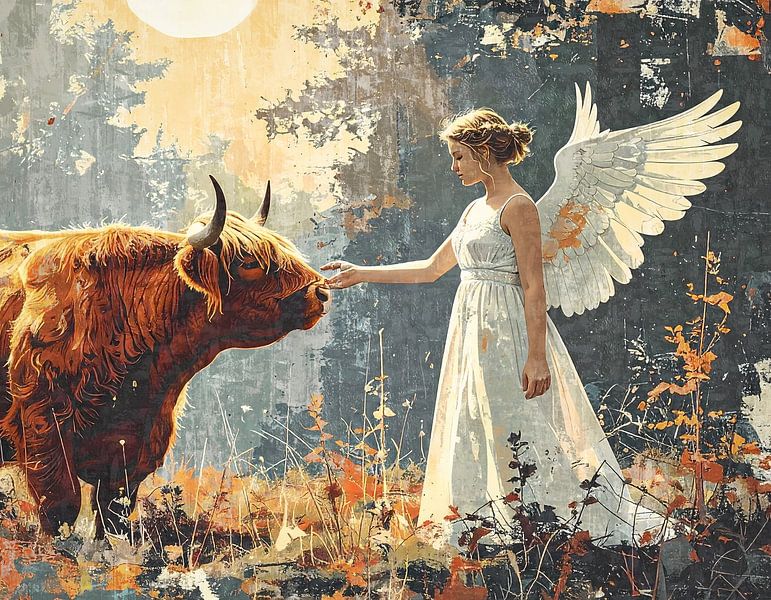 Engel sucht Kontakt zu schottischem Highlander-Bullen von Emiel de Lange
