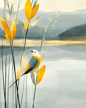 Vogel tanzt in der Stille im Schilf von Karina Brouwer