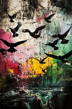 Kleurrijke silhouetten van vliegende vogels van Art & Soul Creations