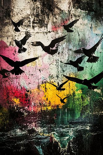 Kleurrijke silhouetten van vliegende vogels