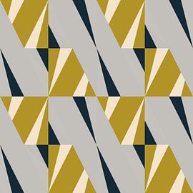 Géométrie rétro avec des triangles dans le style Bauhaus en jaune moutarde, gris et bleu. sur Dina Dankers