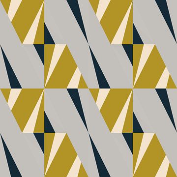 Retro geometrie met driehoeken in Bauhaus-stijl in mosterdgeel, gra van Dina Dankers