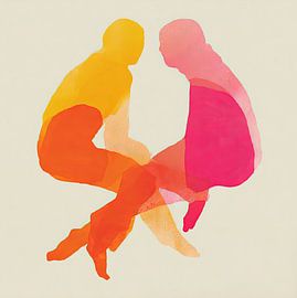 Zwei sich gegenübersitzende Personen in Aquarell von Blues & Hues