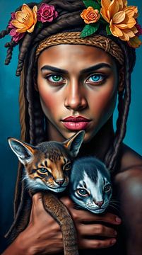 Vrouw met kitten - schoonheid en diversiteit van Liona Toussaint