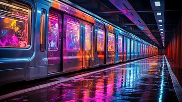 Abstrakte Neonkunst für eine U-Bahn, in Bewegungsunschärfe von Animaflora PicsStock