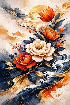 Golden Wave Peonies II by Dodik Hariyono