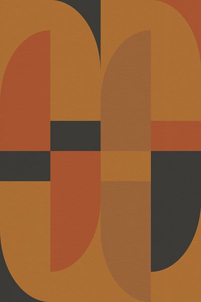 Geometric retro art. Abstract shapes in ochre, orange, black. by Dina Dankers