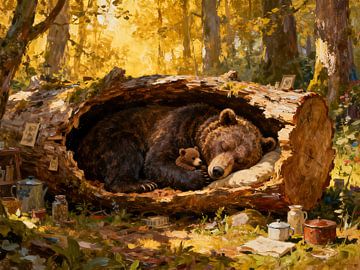 Sleeping bear family in the forest by Kristin M