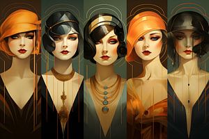 Fünf Damen in der Art Deco Ära