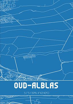 Blauwdruk | Landkaart | Oud-Alblas (Zuid-Holland) van Rezona