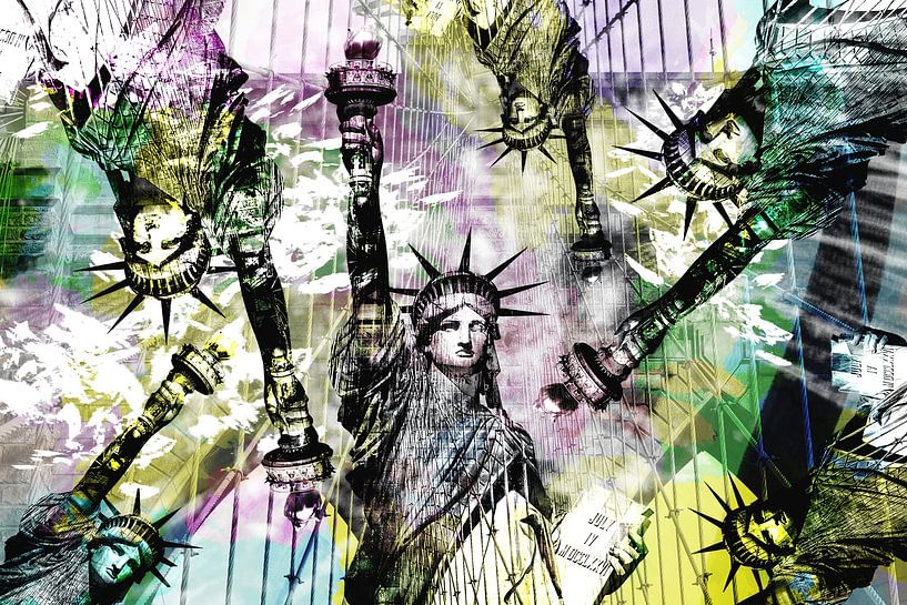 Statue de la Liberté et pont de Brooklyn à New York, États-Unis par BerbadenDigitalArt