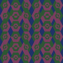 Motif géométrique rétro des années 70 en bleu cobalt, vert et violet. sur Dina Dankers
