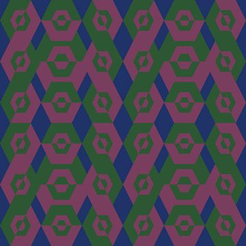 Geometrisches Retro-Muster aus den 70er Jahren in Kobaltblau, Grün und Lila. von Dina Dankers