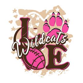 Grafik „Love Wildcats Football Spirit“ – Sportliches Design in Rosa und Braun im Used-Look von Artistic