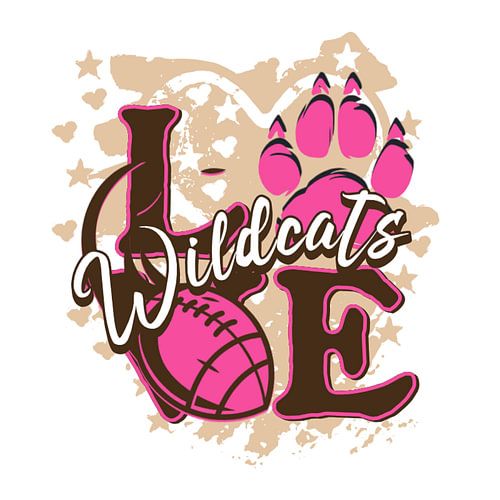 'Love Wildcats Football Spirit'-afbeelding – Roze en bruin sportontwerp in vintage-stijl