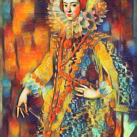 Farbenfrohes Gemälde Königin Elisabeth von Bourbon von Slimme Kunst.nl