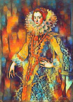 Kleurrijk schilderij Koningin Elizabeth van Bourbon