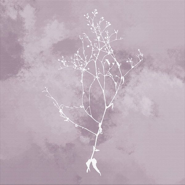 Nuvole di Prato. Abstract Botanisch Minimalistisch in Zilver Mauve retro paars roze van Dina Dankers