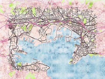 Kaart van Toulon centrum in de stijl 'Soothing Spring' van Maporia