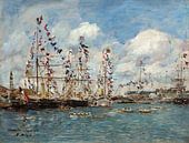 Mit Flaggen geschmückte Boote im Hafen von Deauville, Eugène Boudin von Meisterhafte Meister Miniaturansicht