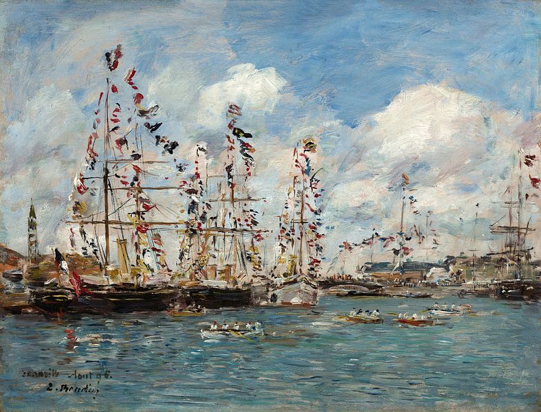 Mit Flaggen geschmückte Boote im Hafen von Deauville, Eugène Boudin von Meisterhafte Meister
