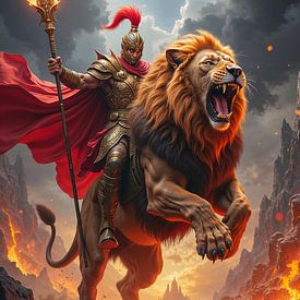 PYROX – A warrior rides his lion through an inferno by INFERAURUM