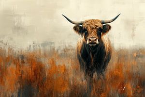 Majestätische schottische Highlander-Kuh in Herbststimmung