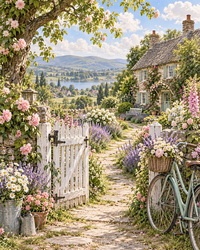Romantische cottagetuin aan het meer