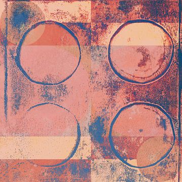 Modern abstract geometric art with circles in retro style in red and blue by Dina Dankers