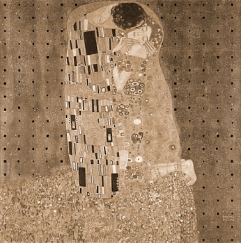 Inspiriert durch den Kuss von Gustav Klimt, in Sepia mit geometrischem Muster.